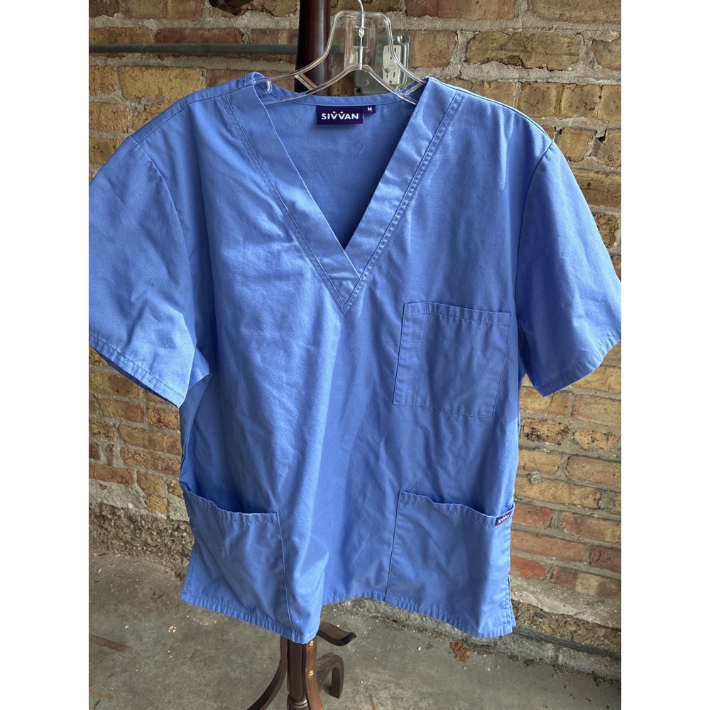 Sivvan S8400 Ceil Blue V-Neck Scrub Top Medical Uniform Size Medium
